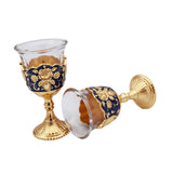 Maxbell 2 Pieces Vintage Wine Cup Portable Mini Communion Cup for Bar Travel Wedding blue and gold