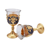 Maxbell 2 Pieces Vintage Wine Cup Portable Mini Communion Cup for Bar Travel Wedding blue and gold