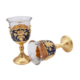 Maxbell 2 Pieces Vintage Wine Cup Portable Mini Communion Cup for Bar Travel Wedding blue and gold