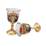 Maxbell 2 Pieces Vintage Wine Cup Portable Mini Communion Cup for Bar Travel Wedding blue and gold