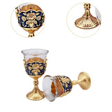 Maxbell 2 Pieces Vintage Wine Cup Portable Mini Communion Cup for Bar Travel Wedding blue and gold