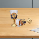 Maxbell 2 Pieces Vintage Wine Cup Portable Mini Communion Cup for Bar Travel Wedding blue and gold