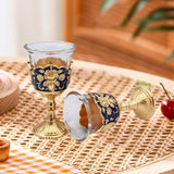 Maxbell 2 Pieces Vintage Wine Cup Portable Mini Communion Cup for Bar Travel Wedding blue and gold