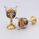 Maxbell 2 Pieces Vintage Wine Cup Portable Mini Communion Cup for Bar Travel Wedding blue and gold