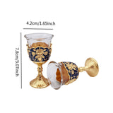 Maxbell 2 Pieces Vintage Wine Cup Portable Mini Communion Cup for Bar Travel Wedding blue and gold