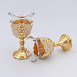 Maxbell 2 Pieces Vintage Wine Cup Portable Mini Communion Cup for Bar Travel Wedding white and gold