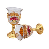 Maxbell 2 Pieces Vintage Wine Cup Portable Mini Communion Cup for Bar Travel Wedding red flower