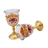 Maxbell 2 Pieces Vintage Wine Cup Portable Mini Communion Cup for Bar Travel Wedding red flower