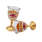 Maxbell 2 Pieces Vintage Wine Cup Portable Mini Communion Cup for Bar Travel Wedding red flower