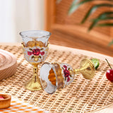 Maxbell 2 Pieces Vintage Wine Cup Portable Mini Communion Cup for Bar Travel Wedding red flower