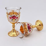 Maxbell 2 Pieces Vintage Wine Cup Portable Mini Communion Cup for Bar Travel Wedding red flower