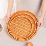 Maxbell Imitation Rattan Bread Basket Bread Serving Basket for Cabinets Forks Fruits 25x25x4cm