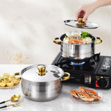 Maxbell 5x Kitchen Cookware Set Sauce Pot Stainless Steel for Home Restaurant Hiking Gold Handles