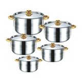Maxbell 5x Kitchen Cookware Set Sauce Pot Stainless Steel for Home Restaurant Hiking Gold Handles