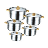Maxbell 5x Kitchen Cookware Set Sauce Pot Stainless Steel for Home Restaurant Hiking Gold Handles