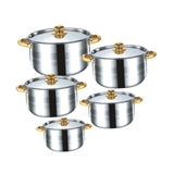 Maxbell 5x Kitchen Cookware Set Sauce Pot Stainless Steel for Home Restaurant Hiking Gold Handles