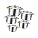 Maxbell 5x Kitchen Cookware Set Sauce Pot Stainless Steel for Home Restaurant Hiking Gold Handles