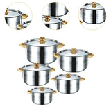 Maxbell 5x Kitchen Cookware Set Sauce Pot Stainless Steel for Home Restaurant Hiking Gold Handles