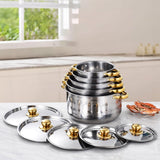 Maxbell 5x Kitchen Cookware Set Sauce Pot Stainless Steel for Home Restaurant Hiking Gold Handles