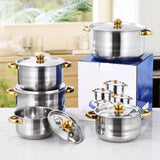 Maxbell 5x Kitchen Cookware Set Sauce Pot Stainless Steel for Home Restaurant Hiking Gold Handles
