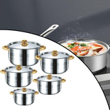 Maxbell 5x Kitchen Cookware Set Sauce Pot Stainless Steel for Home Restaurant Hiking Gold Handles