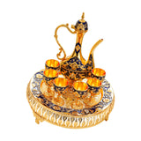 Maxbell Turkish Coffee Pot and Cup Set Wine Set for Wine Cabinet Holiday Dining Room gold blue