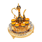 Maxbell Turkish Coffee Pot and Cup Set Wine Set for Wine Cabinet Holiday Dining Room gold blue