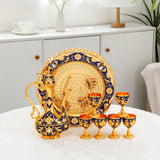 Maxbell Turkish Coffee Pot and Cup Set Wine Set for Wine Cabinet Holiday Dining Room gold blue