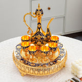 Maxbell Turkish Coffee Pot and Cup Set Wine Set for Wine Cabinet Holiday Dining Room gold blue