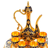 Maxbell Turkish Coffee Pot and Cup Set Wine Set for Wine Cabinet Holiday Dining Room gold blue