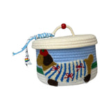 Maxbell Cotton Rope Storage Basket with Lid Woven Basket for Office Supplies White