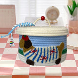 Maxbell Cotton Rope Storage Basket with Lid Woven Basket for Office Supplies White