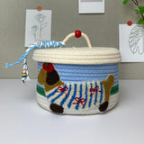 Maxbell Cotton Rope Storage Basket with Lid Woven Basket for Office Supplies White