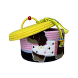 Maxbell Cotton Rope Storage Basket with Lid Woven Basket for Office Supplies Yellow