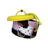 Maxbell Cotton Rope Storage Basket with Lid Woven Basket for Office Supplies Yellow