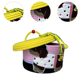 Maxbell Cotton Rope Storage Basket with Lid Woven Basket for Office Supplies Yellow