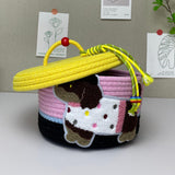 Maxbell Cotton Rope Storage Basket with Lid Woven Basket for Office Supplies Yellow