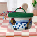Maxbell Cotton Rope Storage Basket with Lid Woven Basket for Office Supplies Green