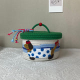 Maxbell Cotton Rope Storage Basket with Lid Woven Basket for Office Supplies Green