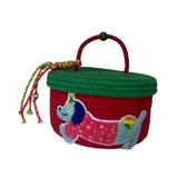 Maxbell Cotton Rope Storage Basket with Lid Woven Basket for Office Supplies Red