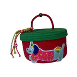 Maxbell Cotton Rope Storage Basket with Lid Woven Basket for Office Supplies Red