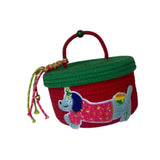 Maxbell Cotton Rope Storage Basket with Lid Woven Basket for Office Supplies Red