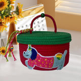 Maxbell Cotton Rope Storage Basket with Lid Woven Basket for Office Supplies Red