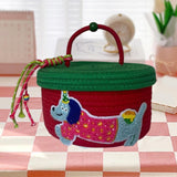 Maxbell Cotton Rope Storage Basket with Lid Woven Basket for Office Supplies Red