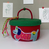 Maxbell Cotton Rope Storage Basket with Lid Woven Basket for Office Supplies Red