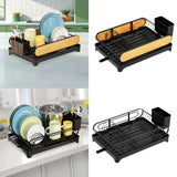 Maxbell Dish Drying Rack Portable Dish Drainer for Home Use Kitchen Counter Flatware Black with Wood