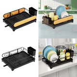 Maxbell Dish Drying Rack Portable Dish Drainer for Home Use Kitchen Counter Flatware Black with Wood