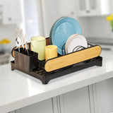 Maxbell Dish Drying Rack Portable Dish Drainer for Home Use Kitchen Counter Flatware Black with Wood