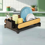 Maxbell Dish Drying Rack Portable Dish Drainer for Home Use Kitchen Counter Flatware Black with Wood