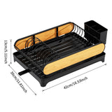 Maxbell Dish Drying Rack Portable Dish Drainer for Home Use Kitchen Counter Flatware Black with Wood
